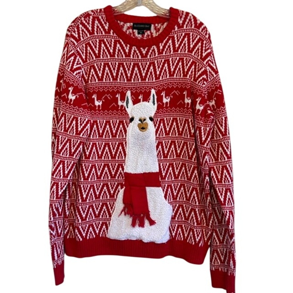 Blizzard Bay Men's Ugly Christmas Sweater Festive Llama Red White XL Cotton